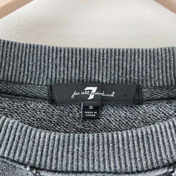 7 For All Mankind Oversized Cropped Sweatshirt Sweater Ruffled Charcoal Grey S - Picture 9 of 11